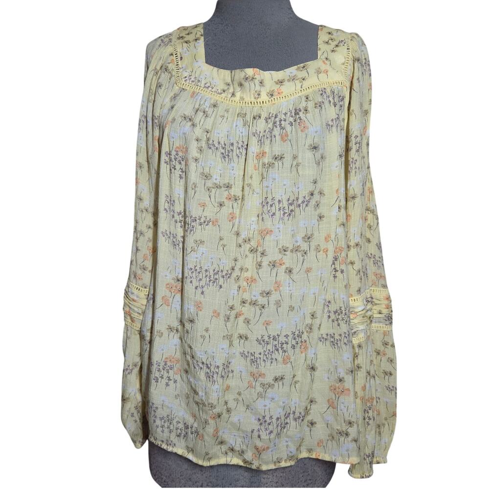 Yellow Floral Print Lightweight Blouse Size XL
